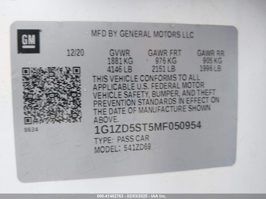 2021 CHEVROLET MALIBU VIN: 1G1ZD5ST5MF050954