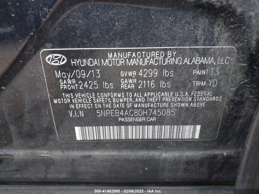 2013 HYUNDAI SONATA GLS - 5NPEB4AC8DH745085