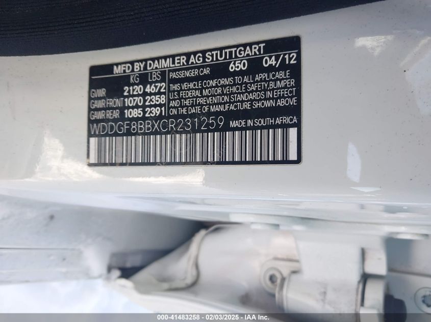 2012 Mercedes-Benz C 300 Luxury 4Matic/Sport 4Matic VIN: WDDGF8BBXCR231259 Lot: 41483258