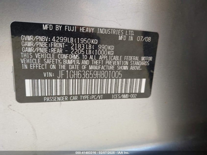 2009 SUBARU IMPREZA OUTBACK SPORT VIN: JF1GH63659H801005