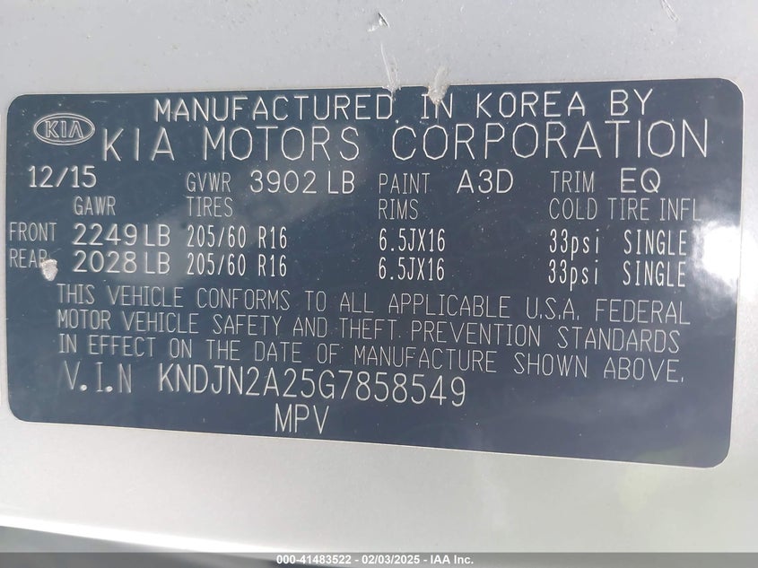 2016 KIA SOUL VIN: KNDJN2A25G7858549