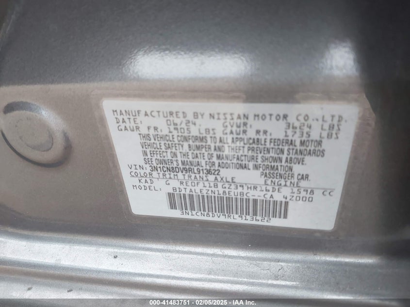 2024 NISSAN VERSA 1.6 S - 3N1CN8DV9RL913622