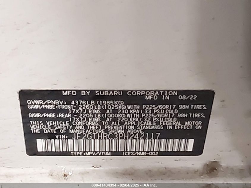 2023 Subaru Crosstrek Sport VIN: JF2GTHRC3PH242117 Lot: 41484394