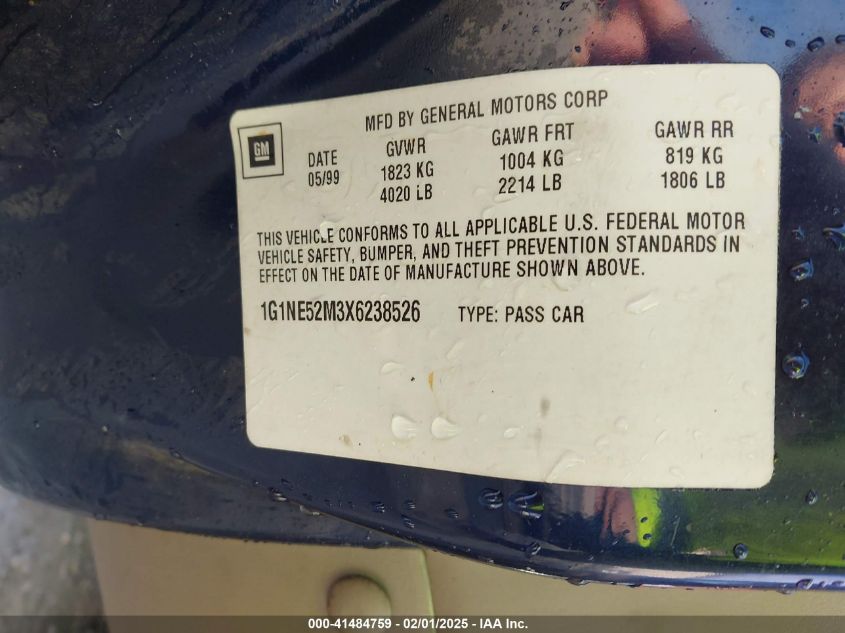 1999 Chevrolet Malibu Ls VIN: 1G1NE52M3X6238526 Lot: 41484759