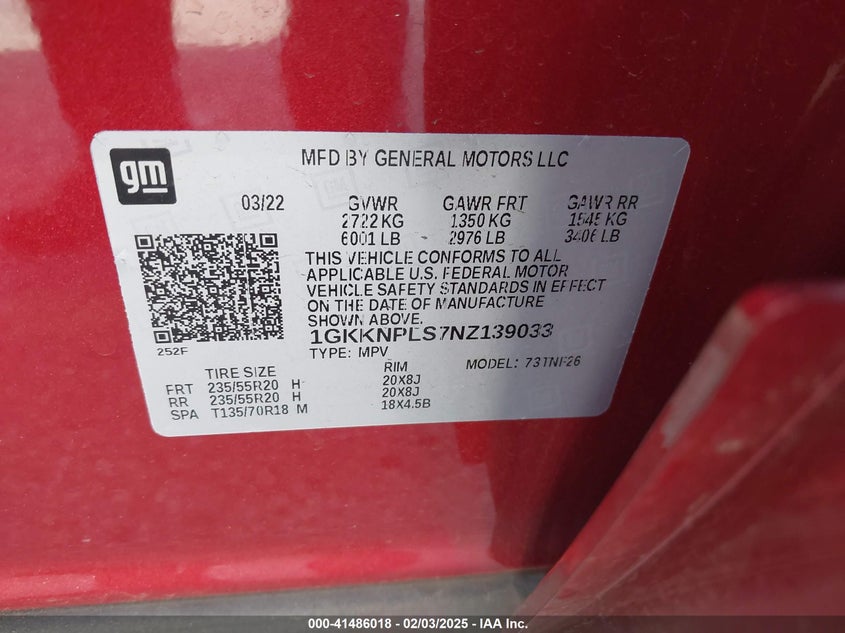 2022 GMC ACADIA FWD DENALI - 1GKKNPLS7NZ139033