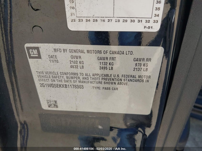 2012 CHEVROLET IMPALA VIN: 2G1WC5E35C1125708