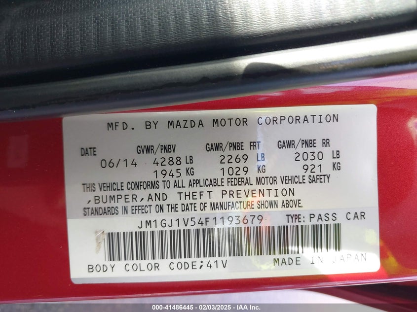 2015 MAZDA MAZDA6 I TOURING - JM1GJ1V54F1193679