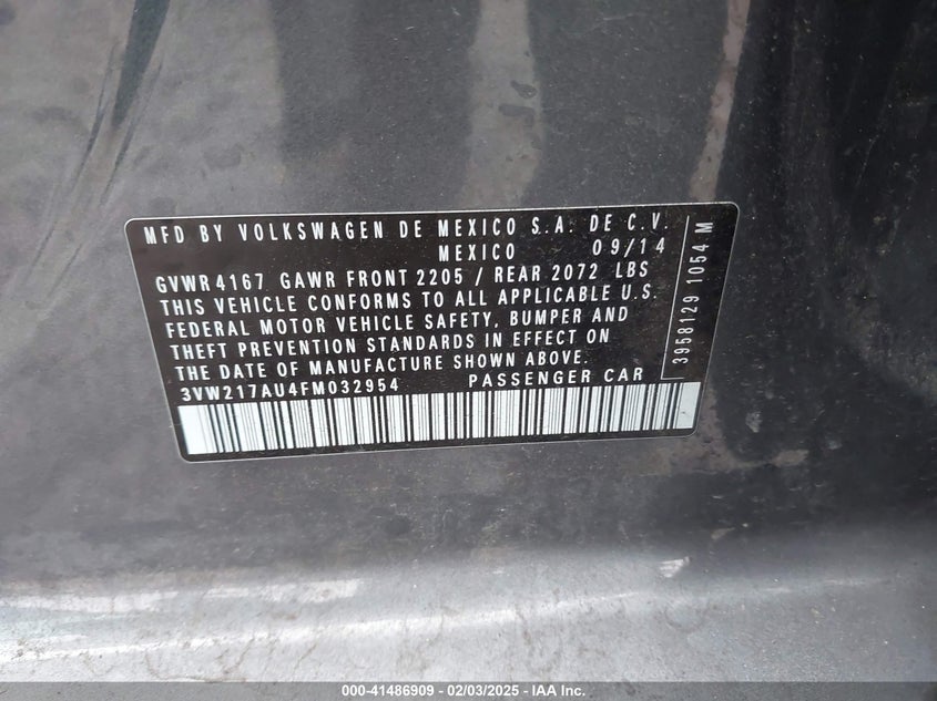 2015 VOLKSWAGEN GOLF TSI S 4-DOOR - 3VW217AU4FM032954