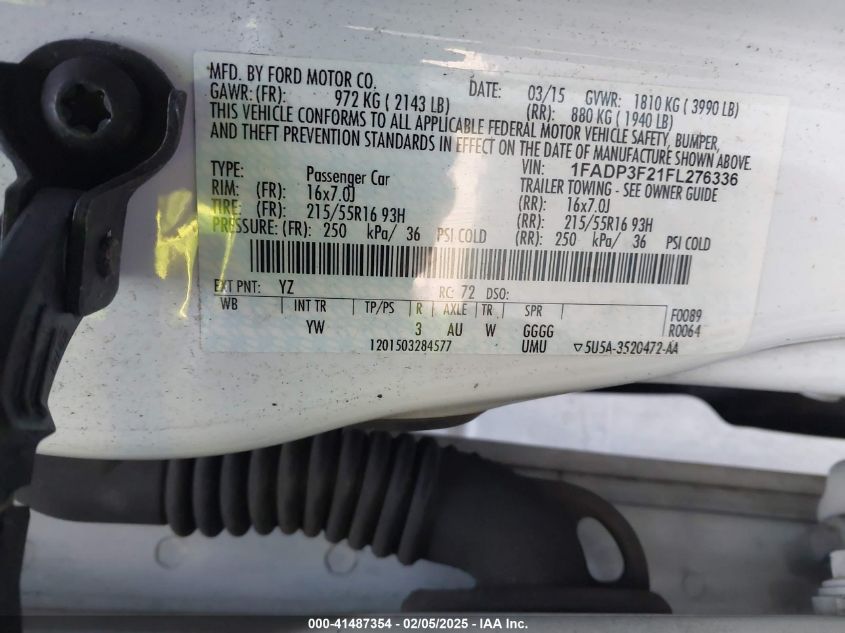 2015 Ford Focus Se VIN: 1FADP3F21FL276336 Lot: 41487354