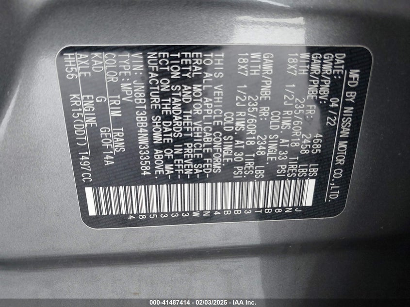 2022 NISSAN ROGUE VIN: JN8BT3BB4NW333584
