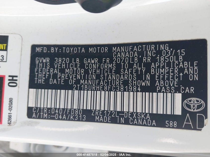 2015 TOYOTA COROLLA S PLUS - 2T1BURHE8FC381984