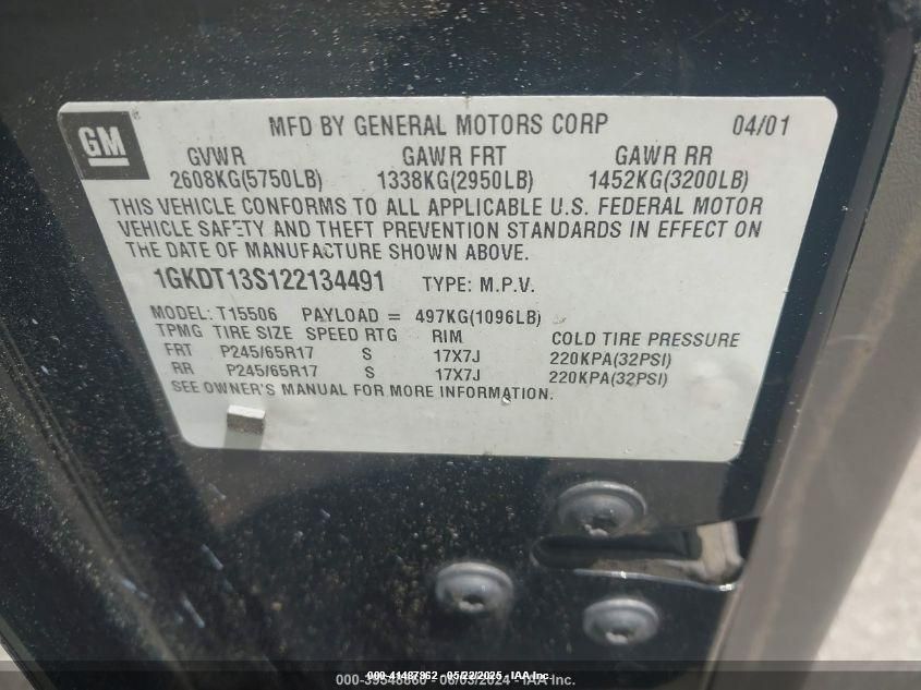 2002 GMC Envoy Sle VIN: 1GKDT13S122134491 Lot: 41487962