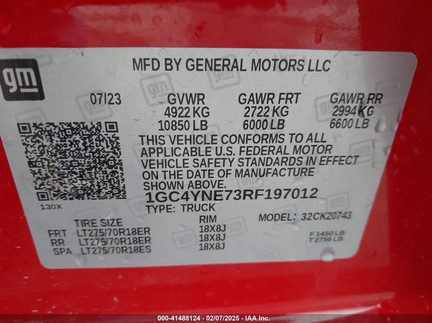 2024 CHEVROLET SILVERADO 2500HD(VIN: 1GC4YNE73RF197012