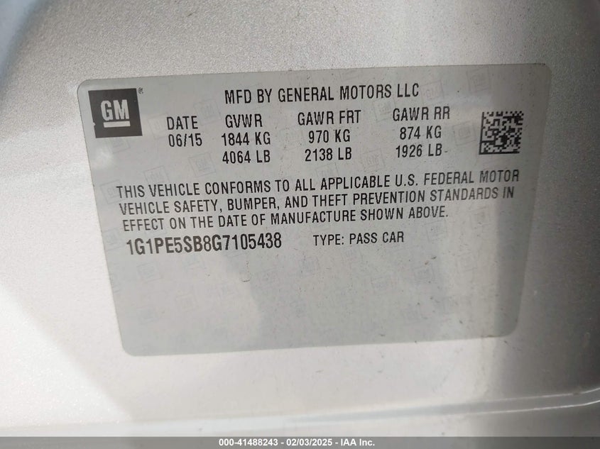 2016 CHEVROLET CRUZE LIMITED VIN: 1G1PE5SB8G7105438