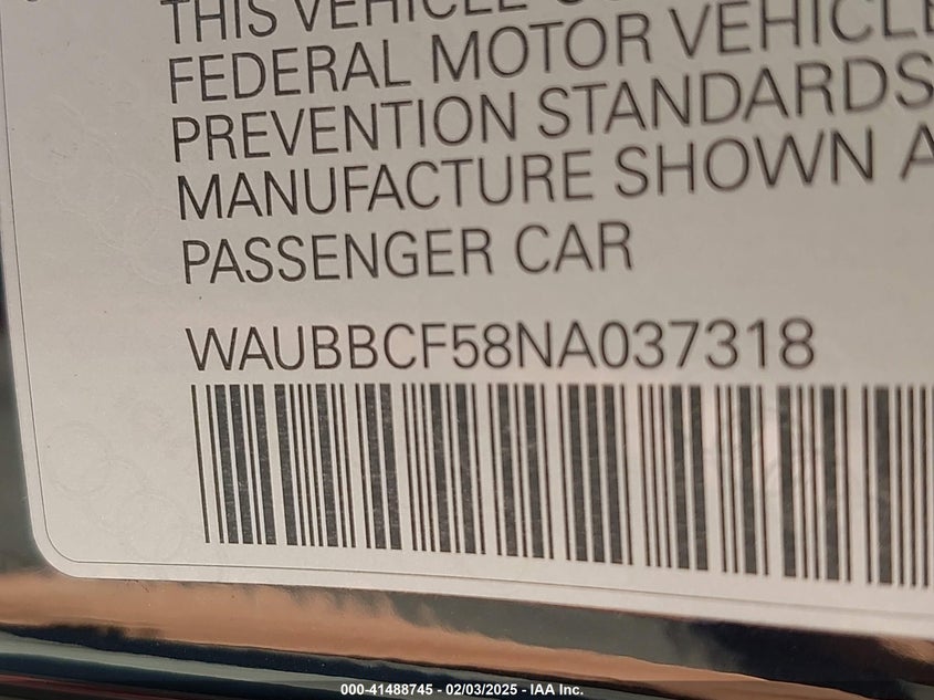 2022 AUDI A5 SPORTBACK PRESTIGE 40 TFSI QUATTRO S TRONIC - WAUBBCF58NA037318