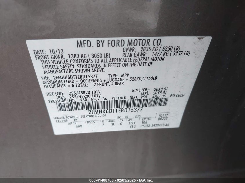 2014 FORD FLEX VIN: 2FMHK6DT1EBD15377