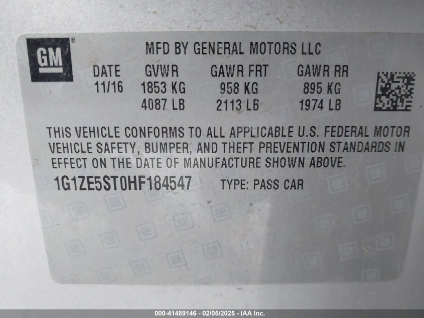 2017 CHEVROLET MALIBU VIN: 1G1ZE5ST0HF184547