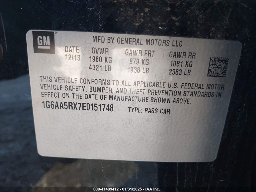 2014 Cadillac Ats Standard VIN: 1G6AA5RX7E0151748 Lot: 41489412