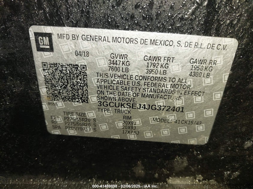 2018 CHEVROLET SILVERADO 1500 1LZ - 3GCUKSEJ4JG372401