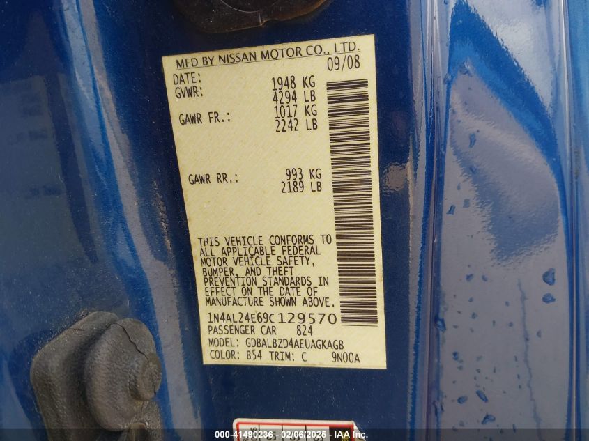 2009 Nissan Altima 2.5 S VIN: 1N4AL24E69C129570 Lot: 41490236