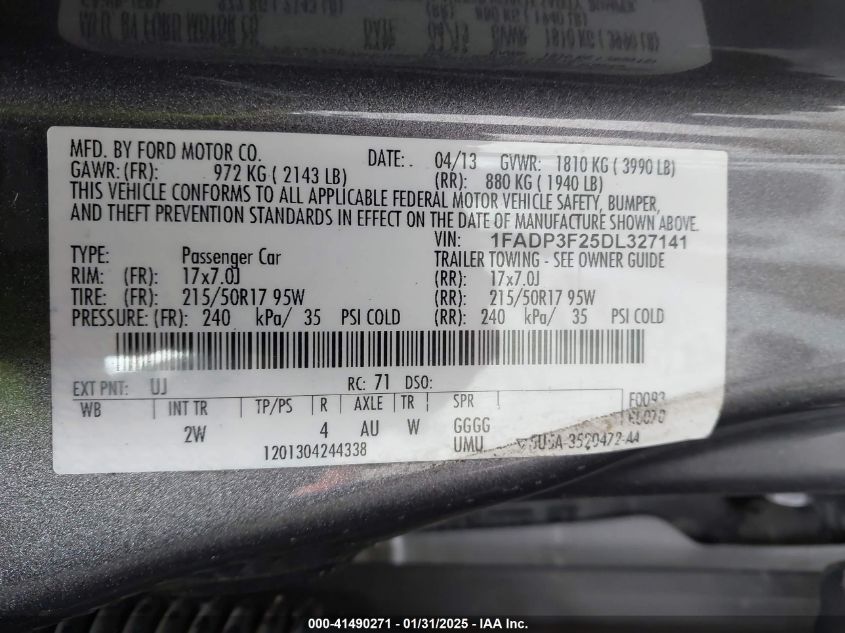 2013 Ford Focus Se VIN: 1FADP3F25DL327141 Lot: 41490271