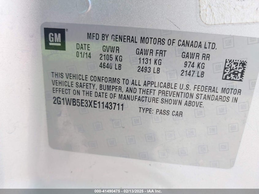 2014 CHEVROLET IMPALA LIMITED VIN: 2G1WB5E3XE1143711