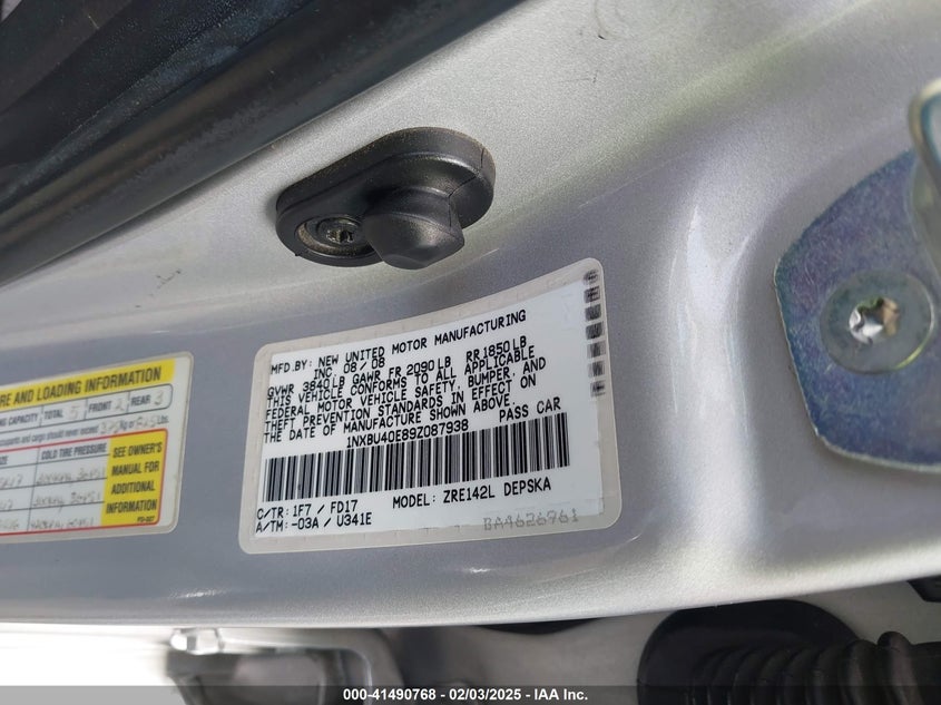 2009 TOYOTA COROLLA VIN: 1NXBU40E89Z087938