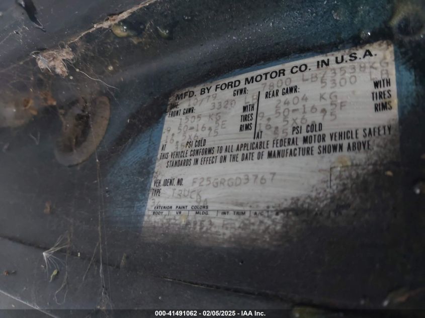 1980 Ford Ranger VIN: F25GRGD3767 Lot: 41491062