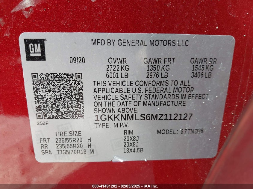 2021 GMC ACADIA FWD SLT - 1GKKNMLS6MZ112127