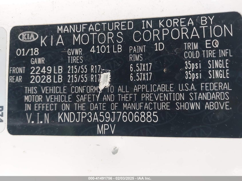 2018 Kia Soul + VIN: KNDJP3A59J7606885 Lot: 41491756