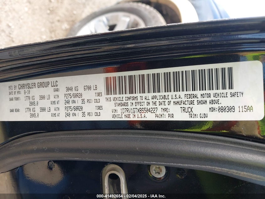 2011 RAM RAM 1500 VIN: 1D7RV1GTXBS504227