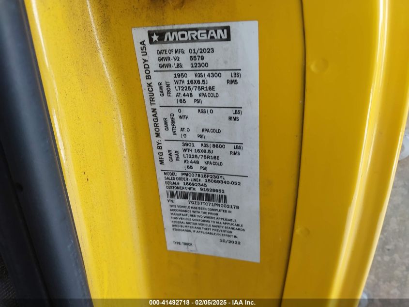 2023 GMC Savana Cutaway*Ors VIN: 7GZ37TC71PN002178 Lot: 41492718