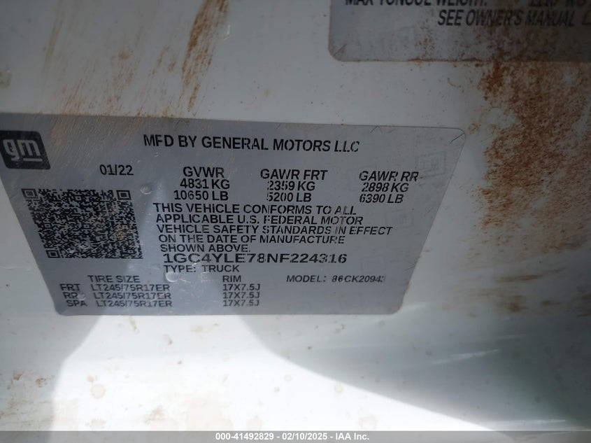 2022 CHEVROLET SILVERADO 2500HD (VIN: 1GC4YLE78NF224316