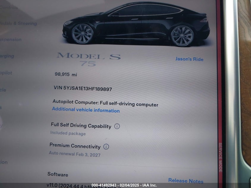 2017 TESLA MODEL S VIN: 5YJSA1E13HF189897
