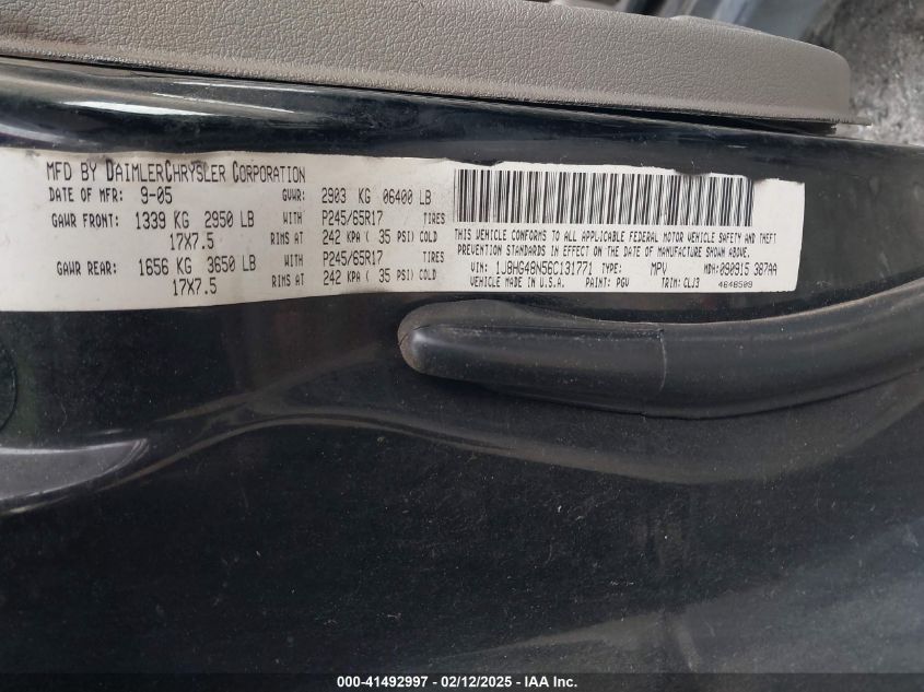 2006 Jeep Commander VIN: 1J8HG48N56C131771 Lot: 41492997