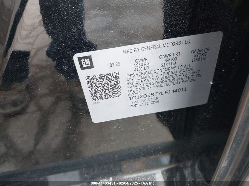 2020 Chevrolet Malibu Fwd Lt VIN: 1G1ZD5ST7LF144011 Lot: 41493451