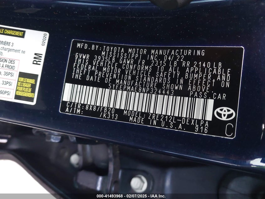 2022 TOYOTA COROLLA LE - 5YFEPMAE8NP324443