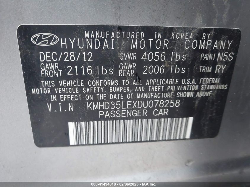 2013 Hyundai Elantra Gt VIN: KMHD35LEXDU078258 Lot: 41494818