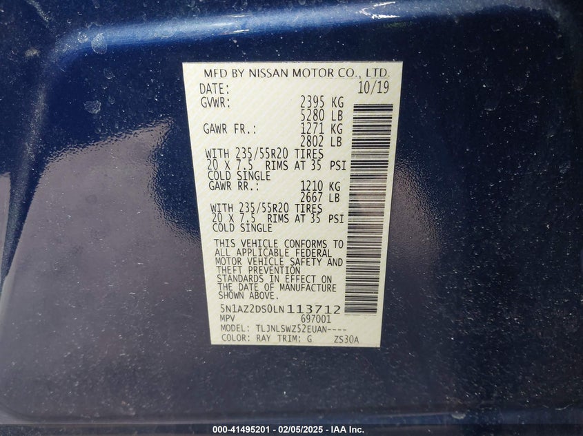 2020 NISSAN MURANO PLATINUM INTELLIGENT AWD - 5N1AZ2DS0LN113712