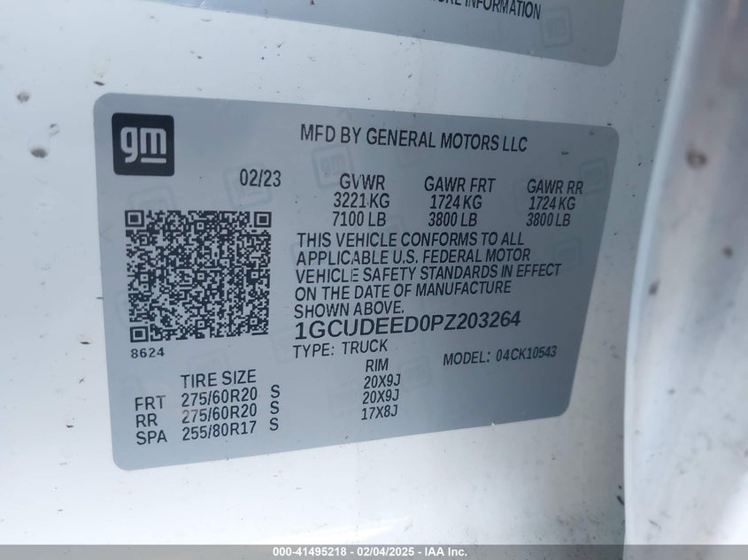 2023 CHEVROLET SILVERADO 1500 VIN: 1GCUDEED0PZ203264
