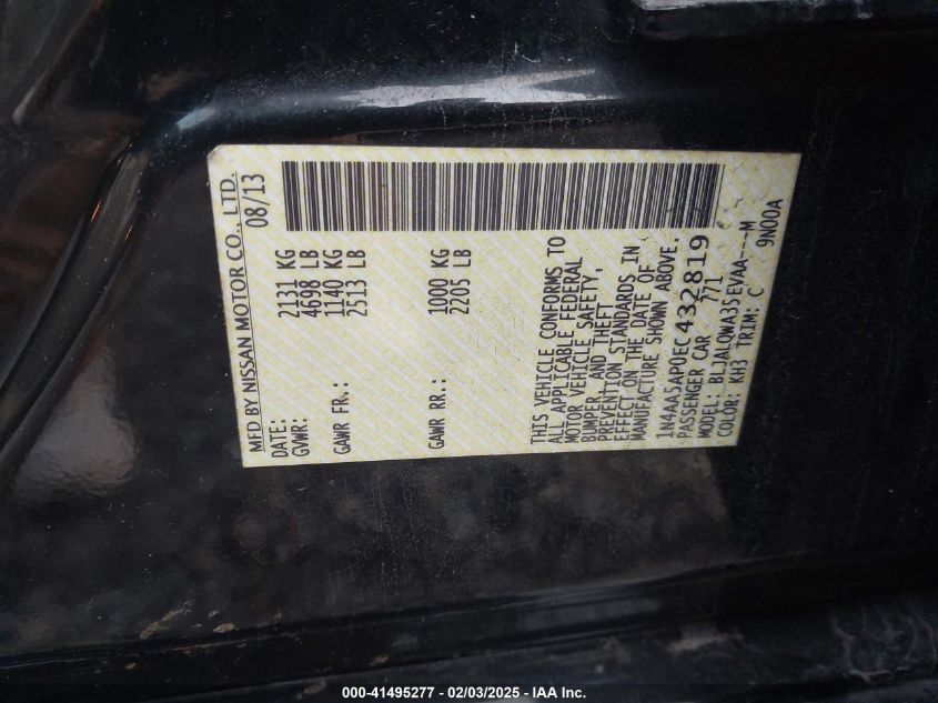 2014 Nissan Maxima 3.5 S VIN: 1N4AA5AP0EC432819 Lot: 41495277