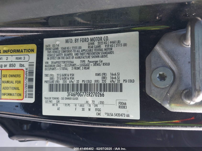 2014 FORD FUSION VIN: 3FA6P0G77ER270266