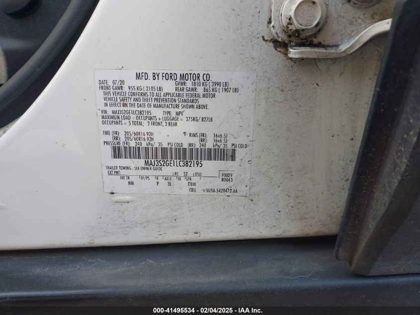 2020 Ford Ecosport Se VIN: MAJ3S2GE1LC382195 Lot: 41495534