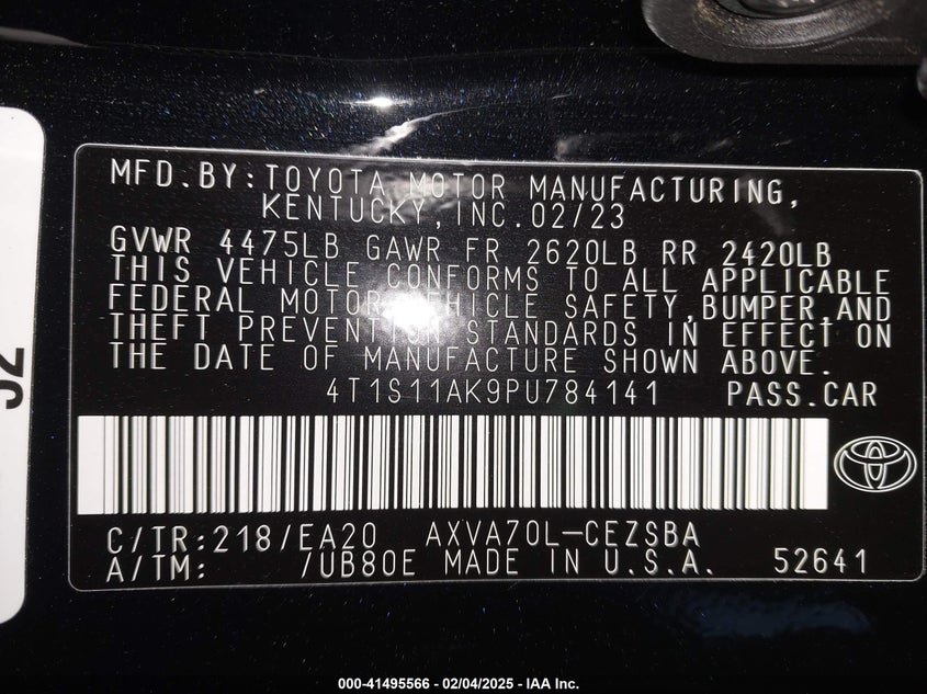 2023 TOYOTA CAMRY VIN: 4T1S11AK9PU784141