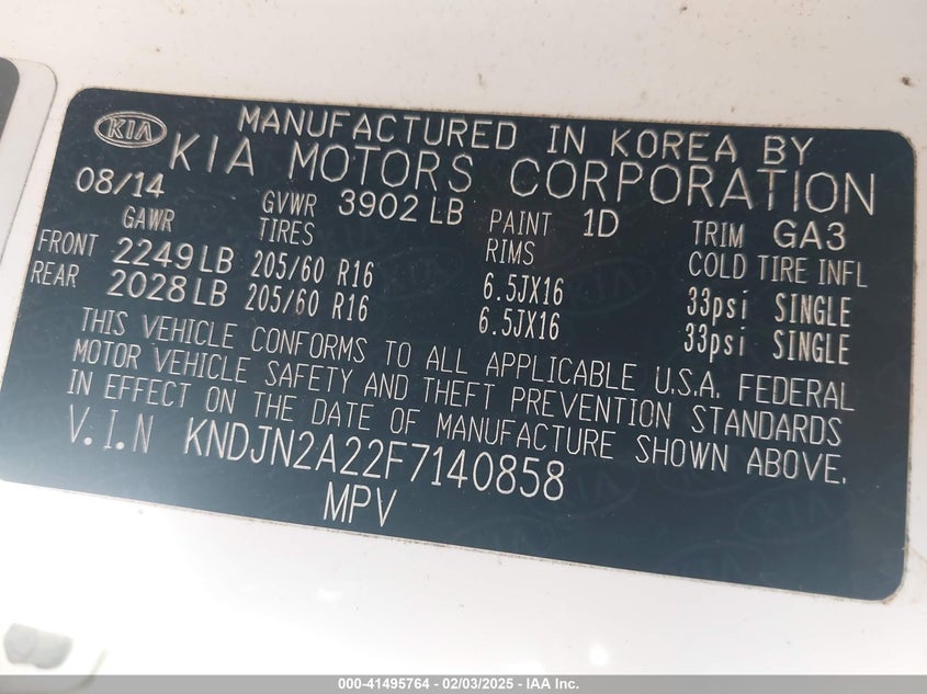 2015 KIA SOUL VIN: KNDJN2A22F7140858