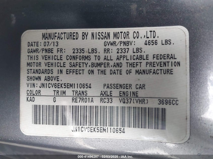 2014 INFINITI Q60 VIN: JN1CV6EK5EM110654