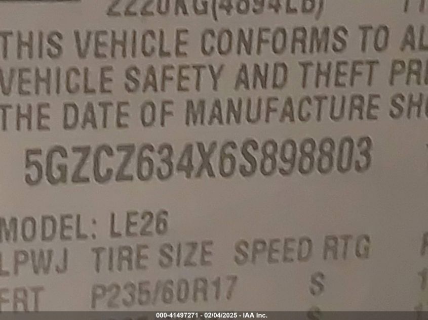 2006 Saturn Vue V6 VIN: 5GZCZ634X6S898803 Lot: 43268342