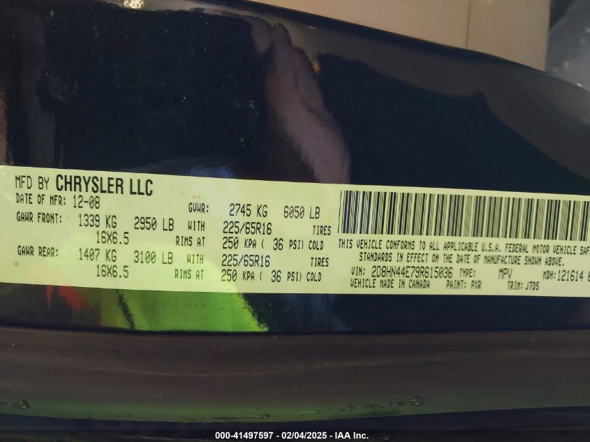 2009 Dodge Grand Caravan Se VIN: 2D8HN44E79R615036 Lot: 41497597