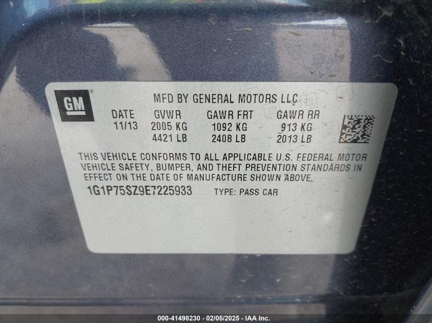 2014 Chevrolet Cruze Diesel VIN: X1G1P75SZ9E722593 Lot: 41498230