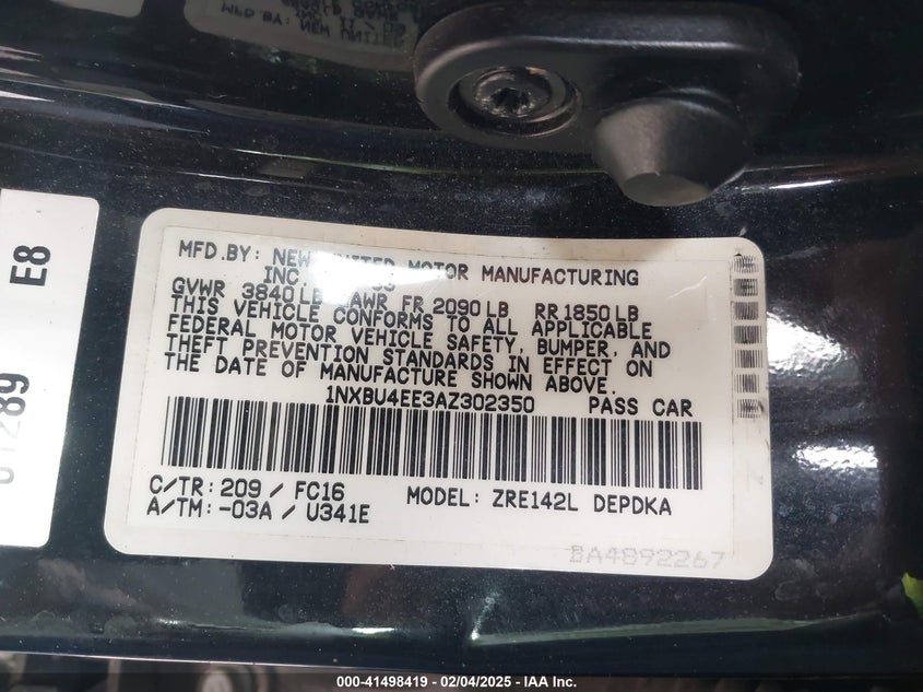 2010 TOYOTA COROLLA VIN: 1NXBU4EE3AZ302350